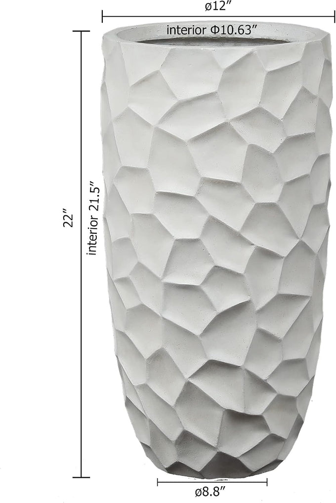 LuxenHome 22" H Concrete Tall Planter with Drainage Hole and Rubber Plug