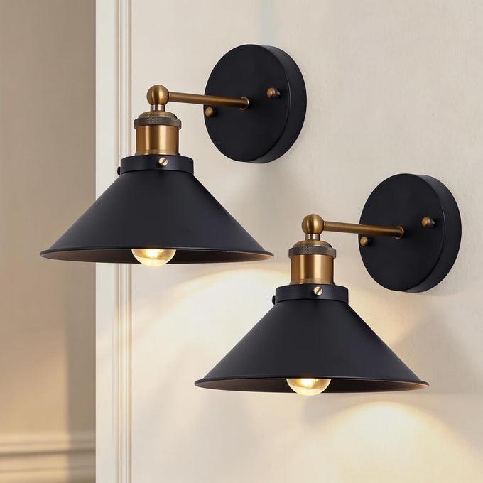 Black & Gold Industrial Wall Sconce, Vintage Farmhouse Lamp