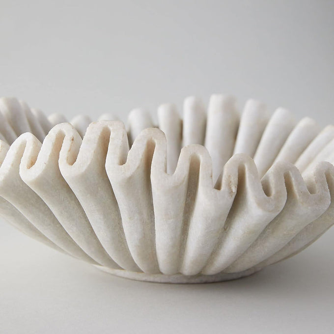 Marble Bowl Fruit Bowl, Stone Bowl Decorative Bowl Decorative Trays Marble Fruit Bowl Marble Ruffle Bowl Marble Floral Bowl Home Decor Gifts (7 inch)