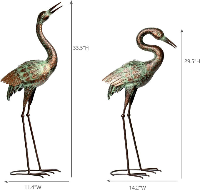 Shorayn Metal Heron Garden Statue Life-Size Crane Set Indoor Yard Decor Handmade Gift