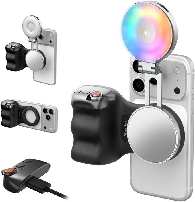 TELESIN Fun Shot Magnetic Phone Camera Grip & 4 in 1 RGB Selfie Light Kit