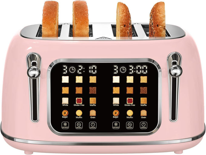 Mecity 4 Slice Toaster, Wide Slot Retro Design, 120V 1650W, Jet Black