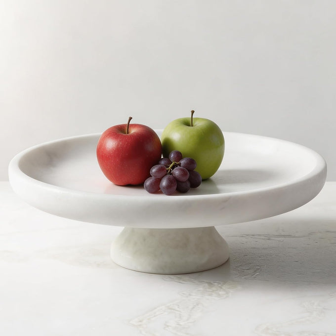 Koville Natural Italian Travertine Fruit Bowl, 11 Inch Decorative Pedestal Bowl, Handmade Stone Centerpiece Bowl for Kitchen Counter, Coffee Table & Dining Table, Modern Home Decor, Beige