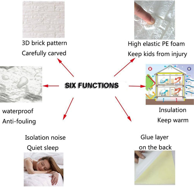 3D Wall Panels Peel and Stick Foam Brick Wallpaper, White, 12Pcs