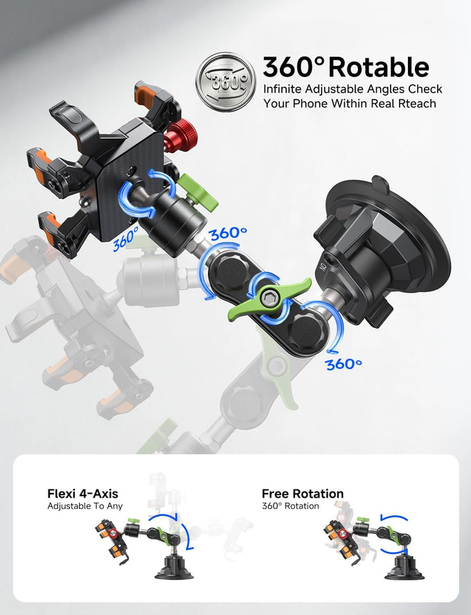 MAGIC JOHN Metal Car Phone Holder 360° Rotation Suction Mount Windshield