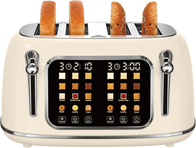 Mecity 4 Slice Toaster, Wide Slot Retro Design, 120V 1650W, Jet Black