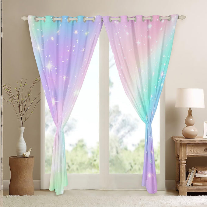 Erosebridal Ombre Blackout Curtains Tie Dye Gradient Darkening Curtains Girl Batik Pink Purple Blue Window Treatments Rainbow Iridescent Window Drapes 52"x84",2 Panels