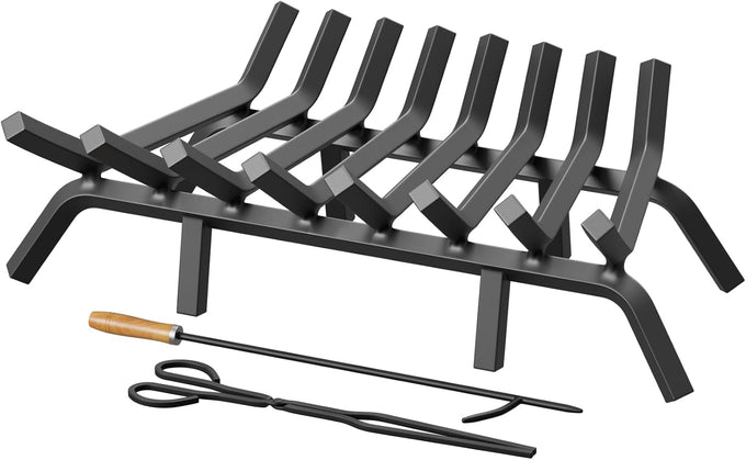 Jusgym Fireplace Grate 30 Inch with Fire Tongs & Poker
