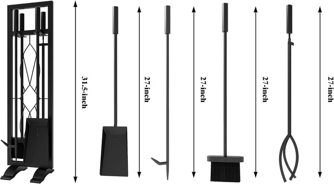 Fire Beauty 5-Piece Wrought Iron Indoor Fireplace Tools Set for Wood Stove