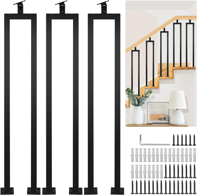 3 Pack U Shape 36" Stair Balusters with Adjustable Top Bracket for Staircase Interior, Baluster for Stair Handrail Indoor Steps by LukLoy
