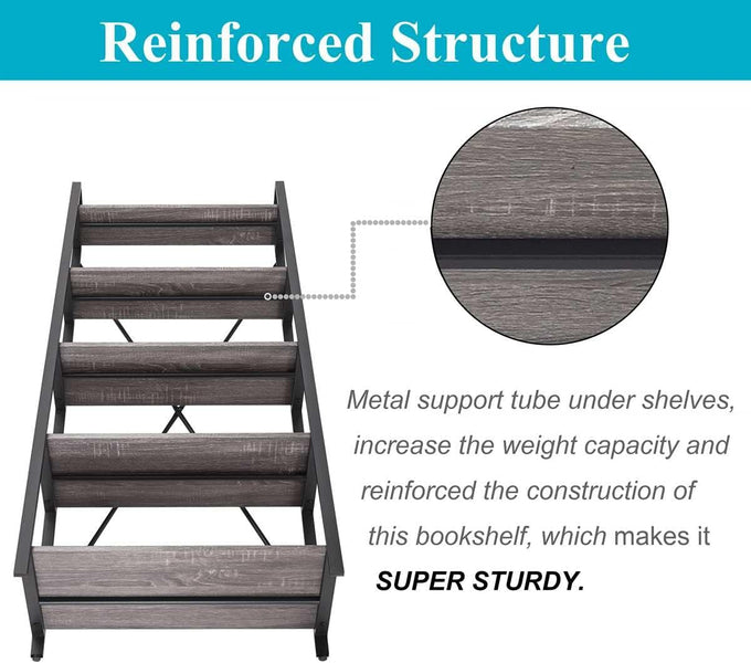 BON AUGURE 5 Tier Ladder Shelf, Leaning Bookshelf, Wood Metal Storage Shelf