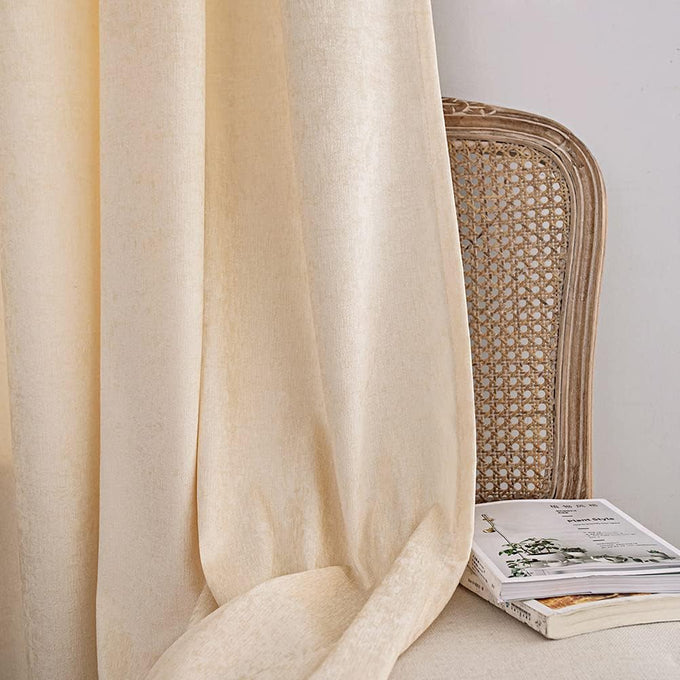 ELKCA Beige Double-Sided Chenille Curtains for Living Room Modern Window Treatment for Bedroom Curtain,Grommet Top,2 Panels (Beige, 52" W x 104" L)