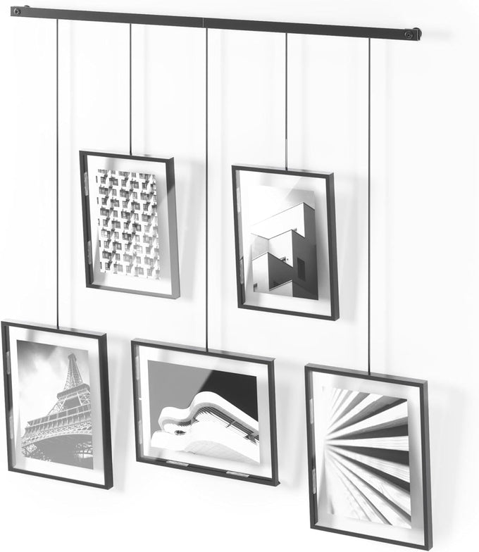Umbra Exhibit Picture Frame Set, Adjustable Wall Mount, Set of 5, Black