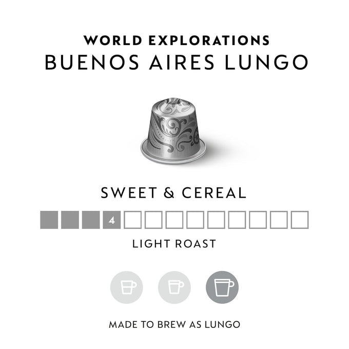 Nespresso Original, Buenos Aires Lungo, Light Roast, 50-Count Coffee Pods