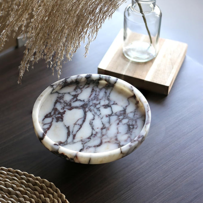 Marble Decorative Tray, 7" Round Marble Tray for Coffee Table