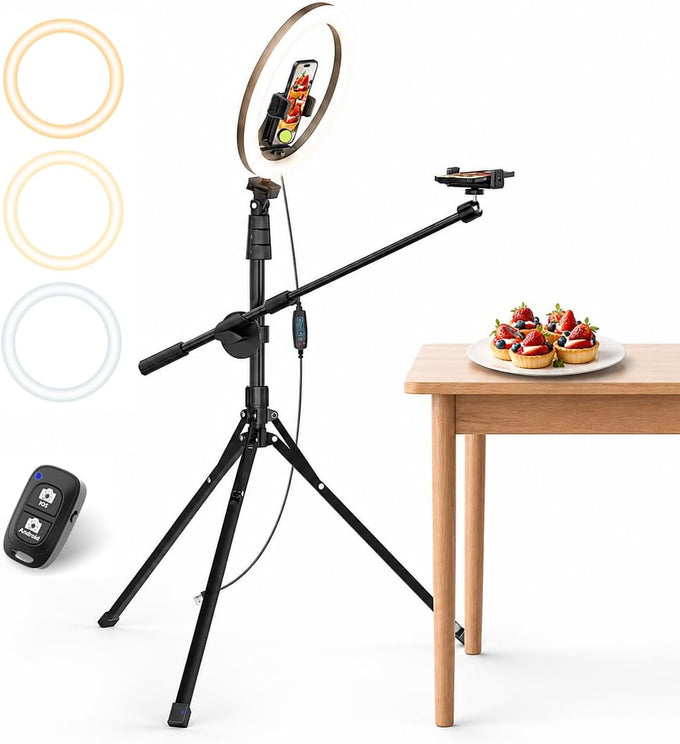 UBeesize 12" Ring Light Tripod for iPhone, 75" Tall Overhead Phone Mount