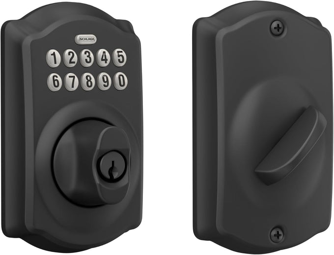 Schlage Electronic Keypad Deadbolt Lock, Camelot Trim, Matte Black