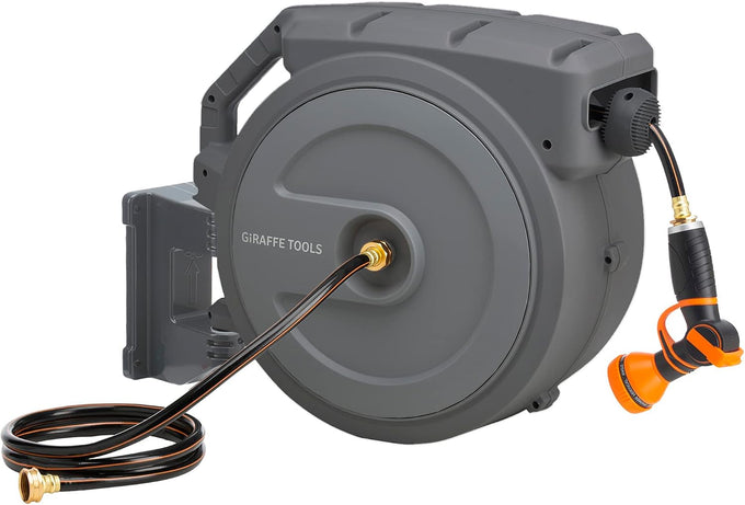 Giraffe Tools Retractable Garden Hose Reel 1/2"78FT Metal Bracket