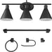 Globe Electric 65554 Barnyard 3-Light Vanity Light, Matte Black, White Interior Shades