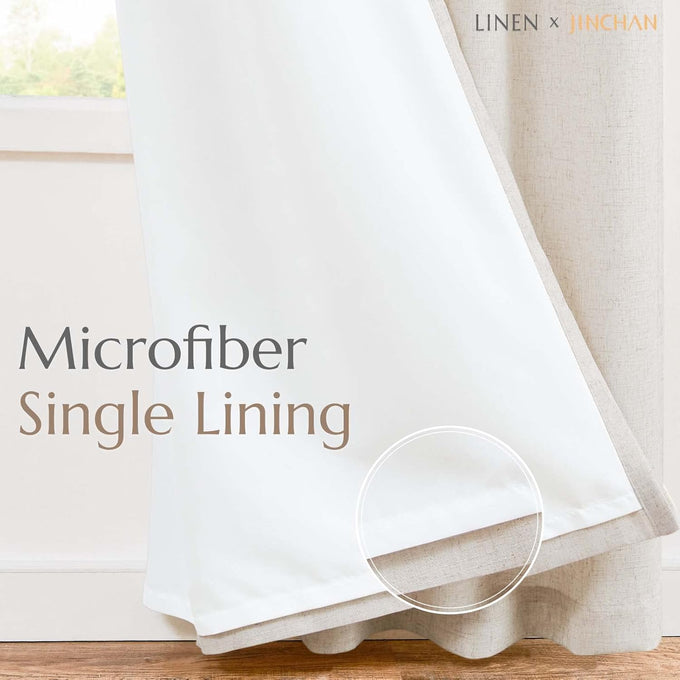 jinchan Lined Linen Curtain 84 Inch Light Filtering Grommet 1 Panel Beige