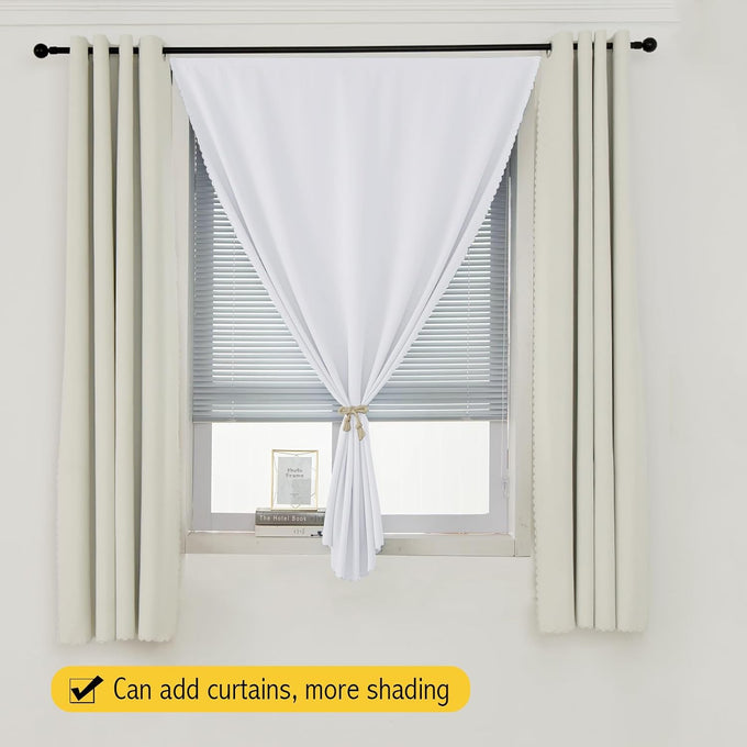 Self Adhesive Curtains Portable Blackout Curtain Simple and Easy to Install Bedroom Window Thermal Lnsulated Kitchen Room Darkening Black Small Drapes, 59" W X 96" L, White, 2 Panels