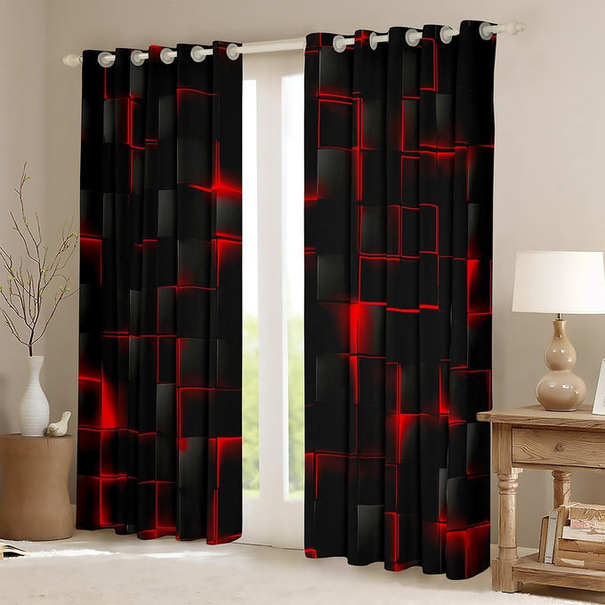 Feelyou Red and Black Curtains for Bedroom Living Room (2 Panels, 52 x 96 Inch) Kids Light Geometric Blackout Curtains Boys Darkening Drapes Modern Style Window Treatments