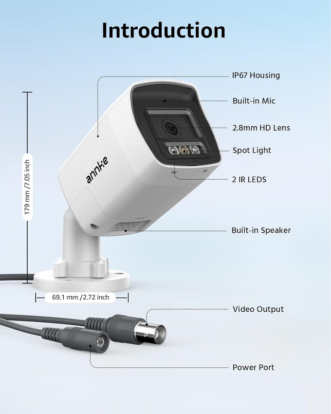 ANNKE 5MP/3K Two-Way Audio Analog Add-on Security Camera Outdoor, White