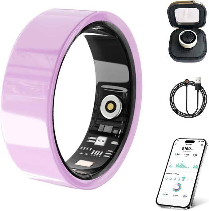 Smart Ring for Women Men Without Subscription Ceramic Design Health Tracking smart Ring for Sleep, Heart Rate, Stress & Activity Tracking (White, 9)