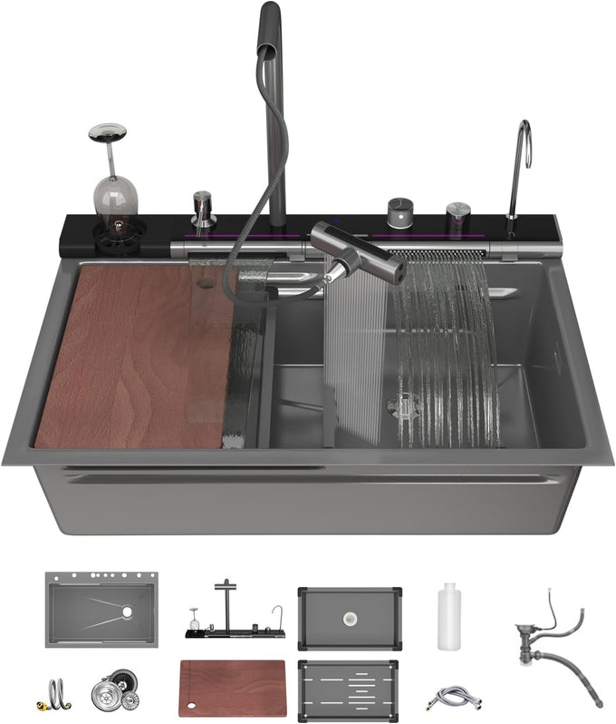 29.5" Waterfall Kitchen Sink Workstation 18G Basin Stainless Steel