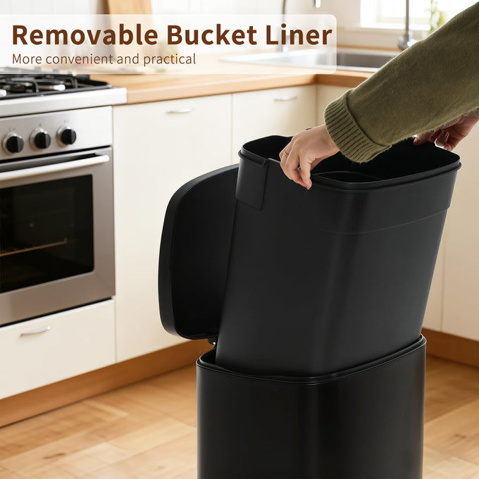 PayLessHere | 13G Trash Can with Lid | Black | Removable Inner Bucket