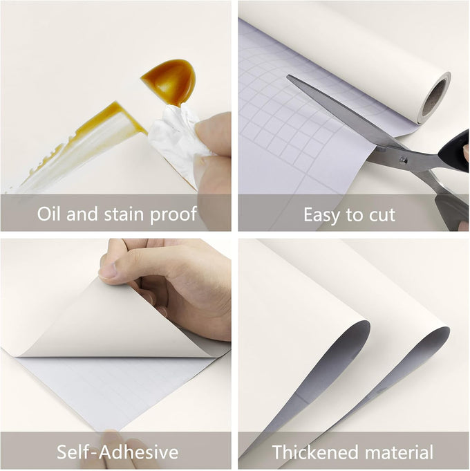 Cream Peel and Stick Wallpaper 15.7"x1180" Solid Colour Contact Paper Modern Removable Self-Adhesive Vinyl Wallpaper for Room Walls Countertops Cabinets