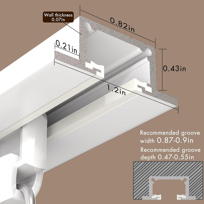 Ceiling Mount Recessed curtain track System for Window Treatments, White Aluminum (8ft)
