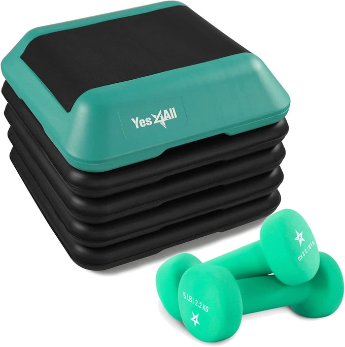 Yes4All High Arobic Step Platform & Stackable Risers - Adjustable 4"/6"/8"/10"/12" Height - Choose Full Step Platform Set or 2-Pack Stackable Risers, Customize for Cardio & Aerobic Exercise