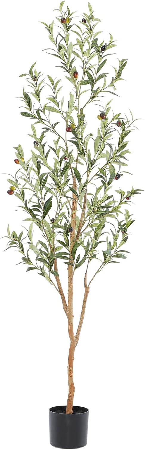 Bellacat Faux Olive Tree with Natural Wood Trunk, 7ft, 1Pack