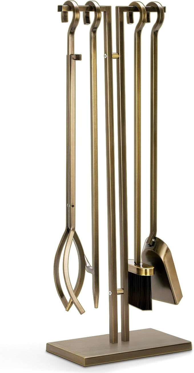 FEED GARDEN Wrought Iron Fireplace Tool Set with Stand, Antique Bronze
