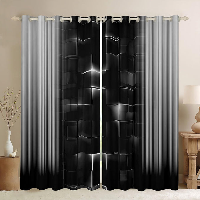 Feelyou Kids Gamer Curtains for Bedroom Living Room (2 Panels, 52 x 96 Inch) Green and Black Darkening Drapes for Boys Gaming Ombre Blackout Curtains Geometric Square Window Treatments