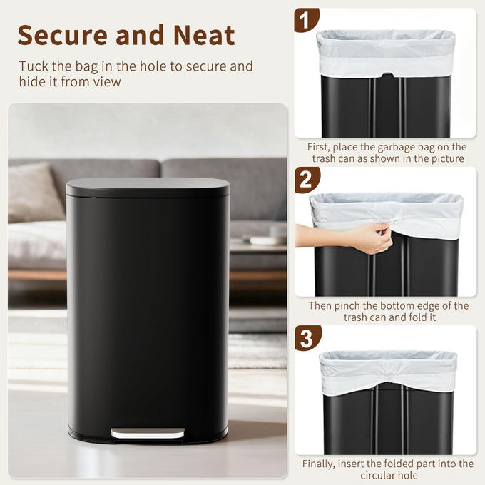 PayLessHere | 13G Trash Can with Lid | Black | Removable Inner Bucket