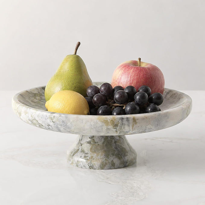 Koville Natural Italian Travertine Fruit Bowl, 11 Inch Decorative Pedestal Bowl, Handmade Stone Centerpiece Bowl for Kitchen Counter, Coffee Table & Dining Table, Modern Home Decor, Beige