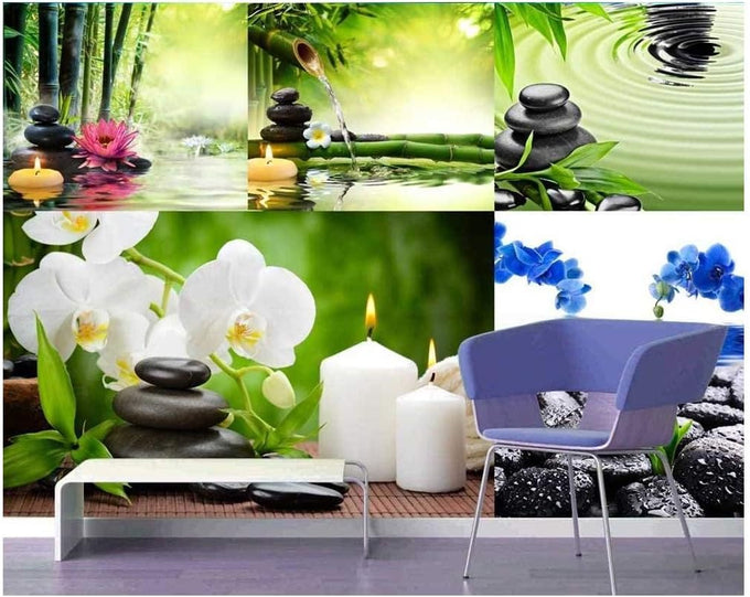 wall26 Peel and Stick Wallpapaer - Zen and Spa Theme Images Collage | Removable Large Wall Mural Creative Wall Decal - 66x96 inches