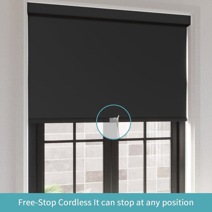MYshade Cordless Blackout Roller Shades for Windows with Valance, Thermal Insulated UV Blocking Fabric, Cordless Window Blinds for Bedroom & Living Room, Easy Install, 24" W x 72" H, Black