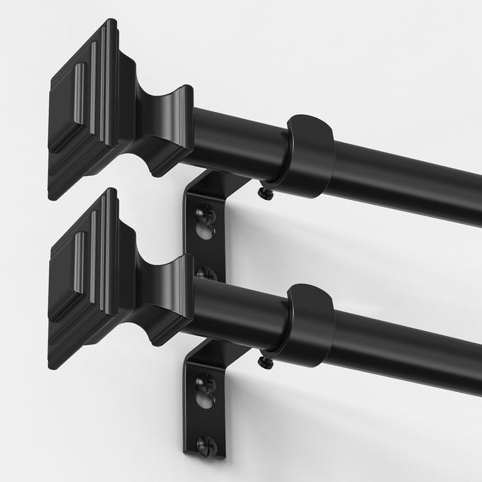 2 Pack Curtain Rod 36-90 Inch, 1Inch Adjustable Square Black Curtain Rod