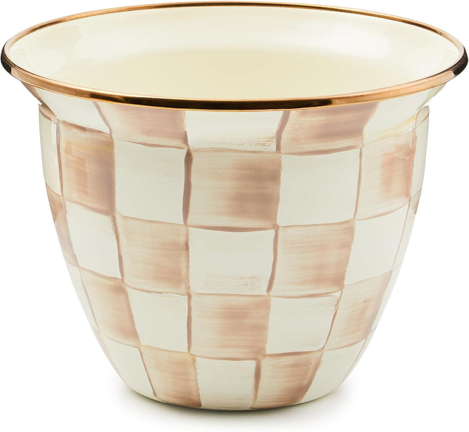 MACKENZIE-CHILDS Enamel Flowerpot, Brown-and-White Mocha Check