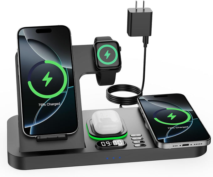 Dual Phone Foldable Wireless Charging Station for Apple, Couple&Family Use