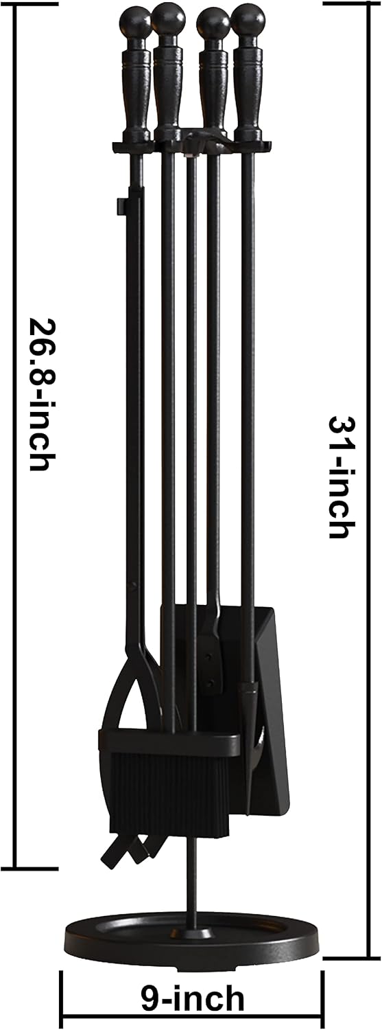 Fire Beauty 5Pcs Iron Fireplace Tools Set 31 Inch Indoor Fire Pit(Black)