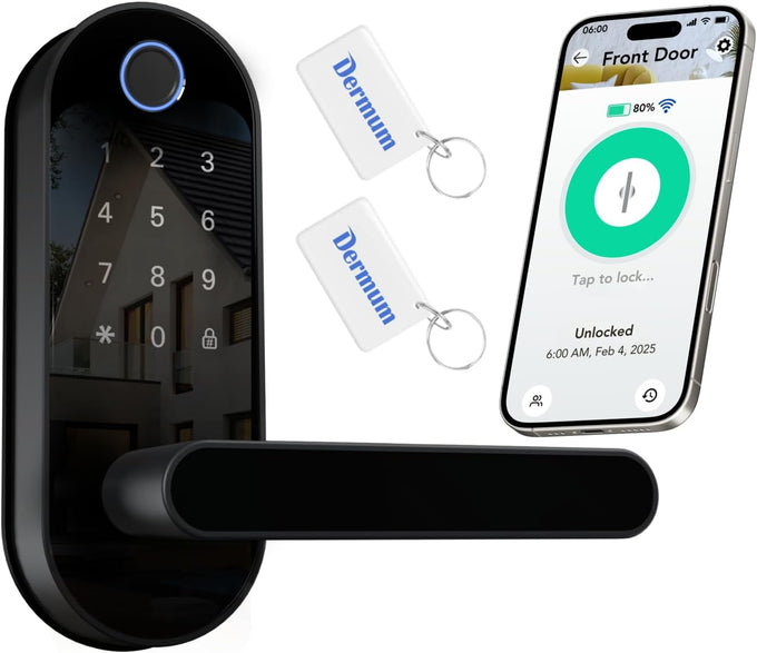 Keyless Entry Fingerprint Digital Smart Lock with Handle & Keypad: Electronic/Electric Lock with Code, App Control Biometric Deadbolt Door Knob for Front, Interior, Exterior & Bedroom Door (Silver)