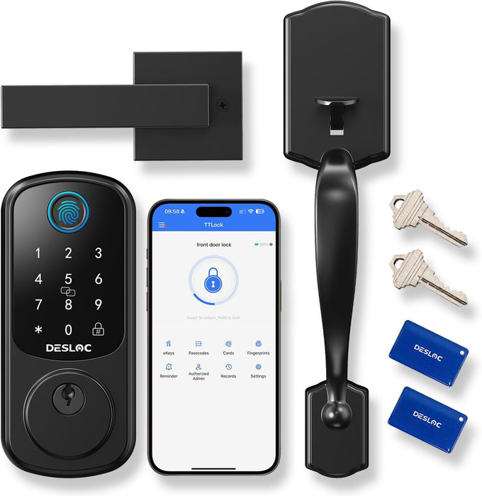 DESLOC B200 Smart Front Door Lock Handle Set, Fingerprint & App Control