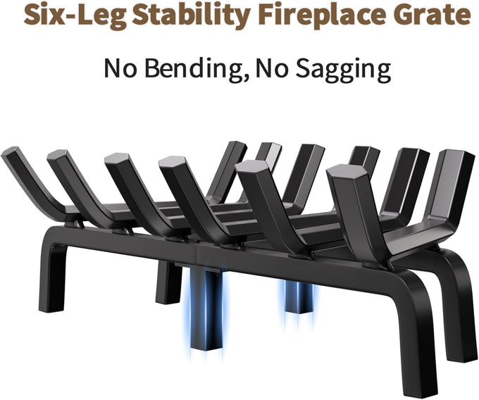AMAGABELI GARDEN & HOME Fireplace Grate Log Holder 24 Inch Firewood Burning Rack Heavy Duty Wrought Iron Solid Steel for Chimney Hearth Fire Pit Outdoor Kindling Tools Wood Stove Accessories