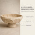 Natural Beige Travertine Pedestal Fruit Bowl, Heavyweight Geometric Diamond Faceted Stone Bowl, Modern Decorative Centerpiece Bowl for Kitchen Counter Island, Entryway Table & Dining Room