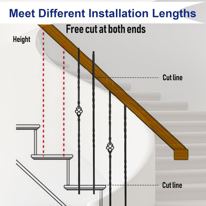 Sidasu 16-Pack Wrought Iron Stair Balusters, 44" Basket Twist Design