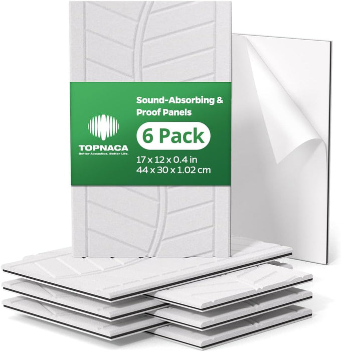 12 Pack Acoustic Wall Panels Sound Absorbing for Recording Studio, Self-Adhesive Leaf Textured Decorative White Art Ceiling Tiles - Acoustical Treatments for Home Gaming Room Door 17"×12"×0.4"